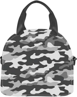 Simple Camouflage Gray Military camouflage formats Insulated Adult Lunch Bag with Shoulder Strap for Women Lightweight Reusable Portable Freezable Lunch Tote Bag for Work Picnic