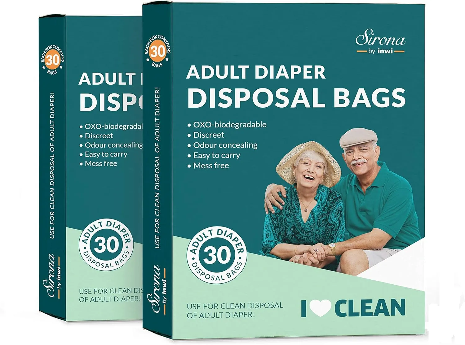 Sirona Adult Diaper Waste Bags, 60 Count, 12.5 x 15 Inch, Oxo-Biodegradable, Discreet, Environment Friendly, Odor Lock, Tamper Proof