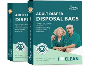 Sirona Adult Diaper Waste Bags, 60 Count, 12.5 x 15 Inch, Oxo-Biodegradable, Discreet, Environment Friendly, Odor Lock, Tamper Proof