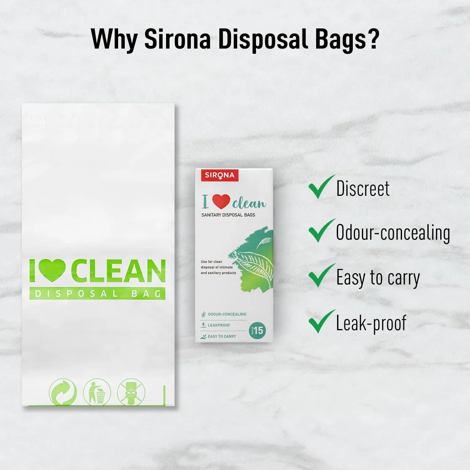 Sirona Personal Disposal Bags – 15 Bags for Discreet Tampons, Sanitary Pads/Napkin, Panty Liners, Tampons & Condoms | Menstrual Care and Hygiene Products