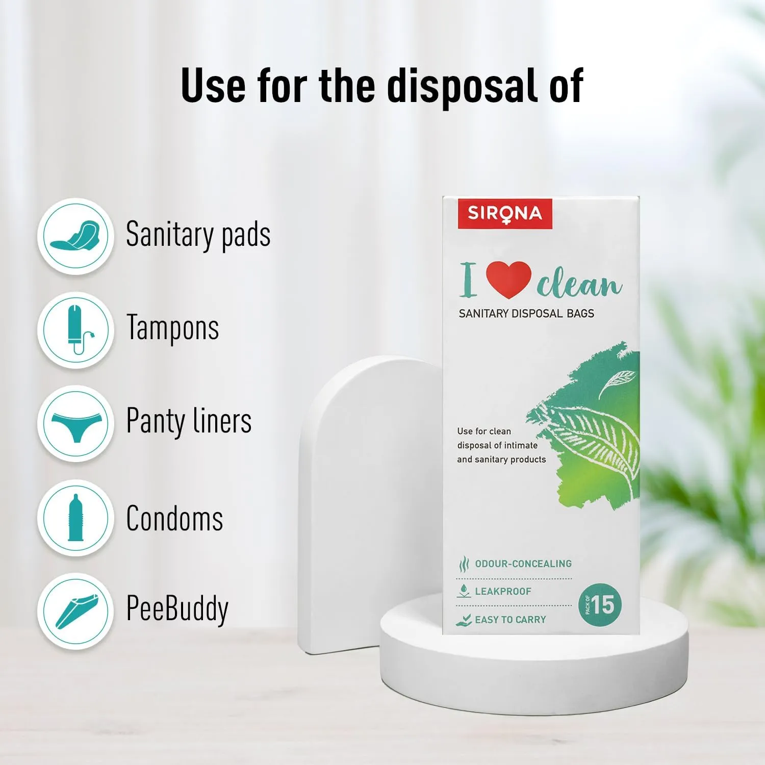 Sirona Personal Disposal Bags – 15 Bags for Discreet Tampons, Sanitary Pads/Napkin, Panty Liners, Tampons & Condoms | Menstrual Care and Hygiene Products