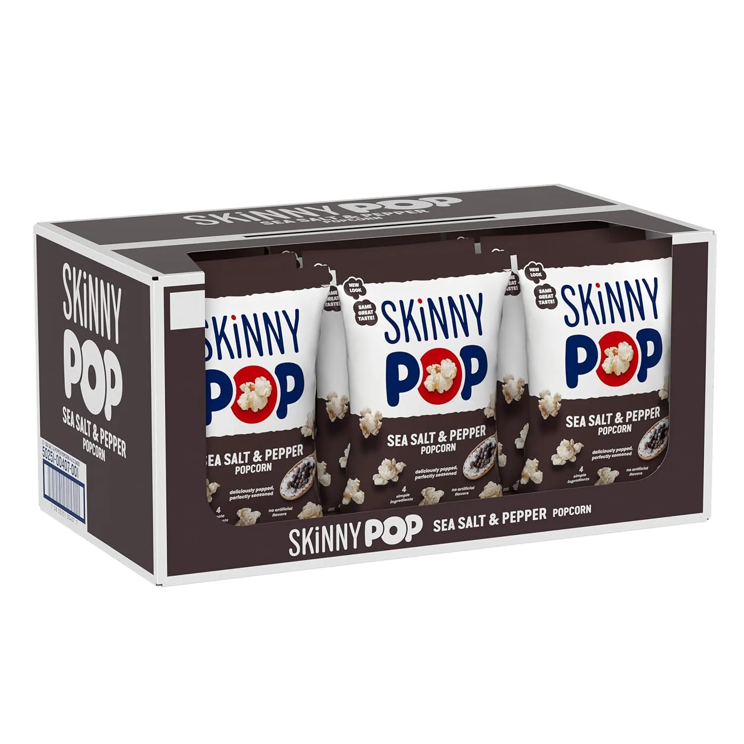 SkinnyPop Sea Salt & Pepper Popcorn, Gluten Free, Non-GMO, Healthy Popcorn Snacks, Skinny Pop, 4.4oz Grocery Size Bags (12 Count)