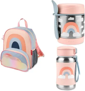 Skip Hop Sparks Kid's Back to School Set with Backpack, Food Jar, and Straw Bottle, Pre-School Ages 3-4, Rainbow