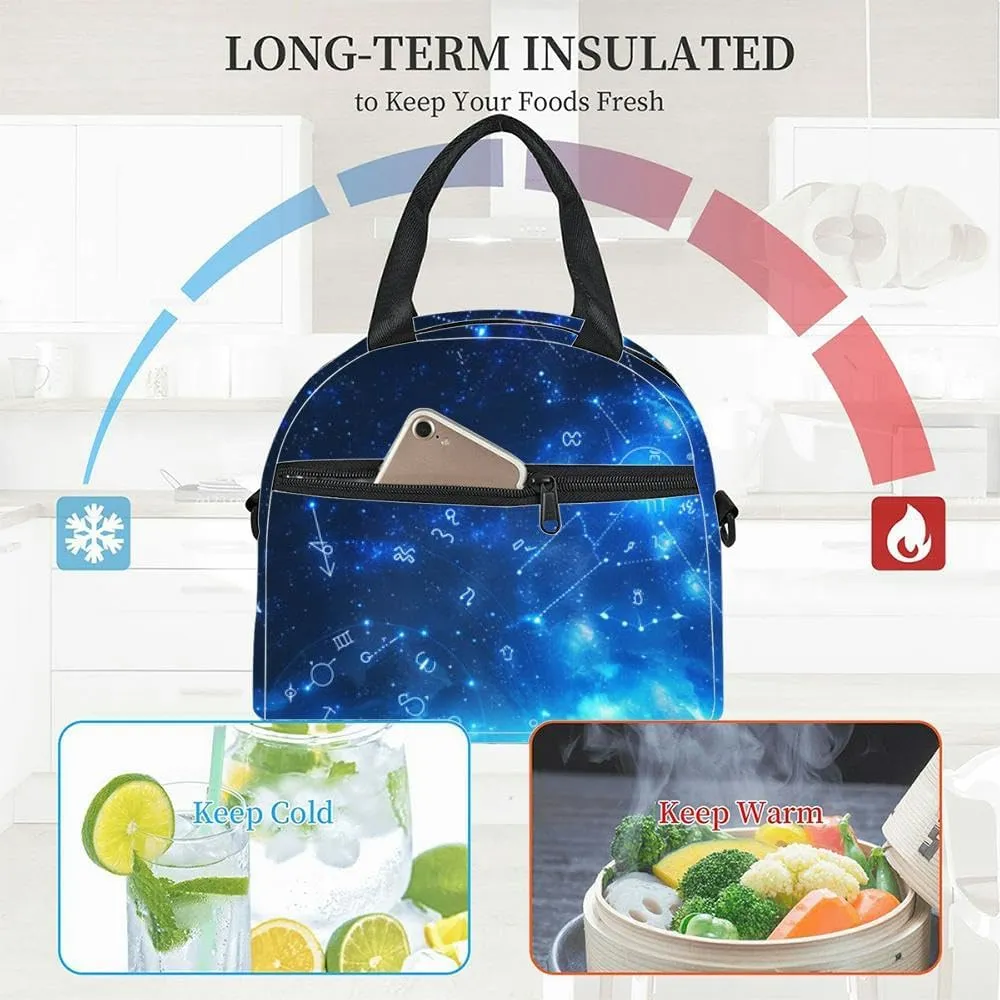 sky zodiac astronomy astrology tarot psychic Insulated Adult Lunch Bag with Shoulder Strap for Women Lightweight Reusable Portable Freezable Lunch Tote Bag for Work Picnic