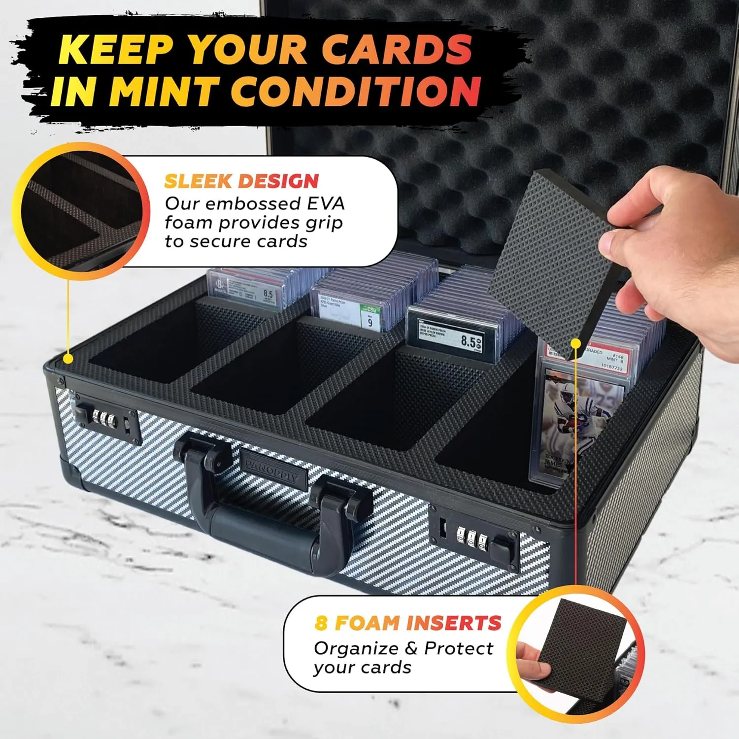 SLAB ARMOR FUSION 160  4 Row Psa Graded Card Storage Box Graded Card Case Psa Slab Case for Graded Cards Baseball Card Cases for Sports Cards Storage Sports (CARBON FIBER)
