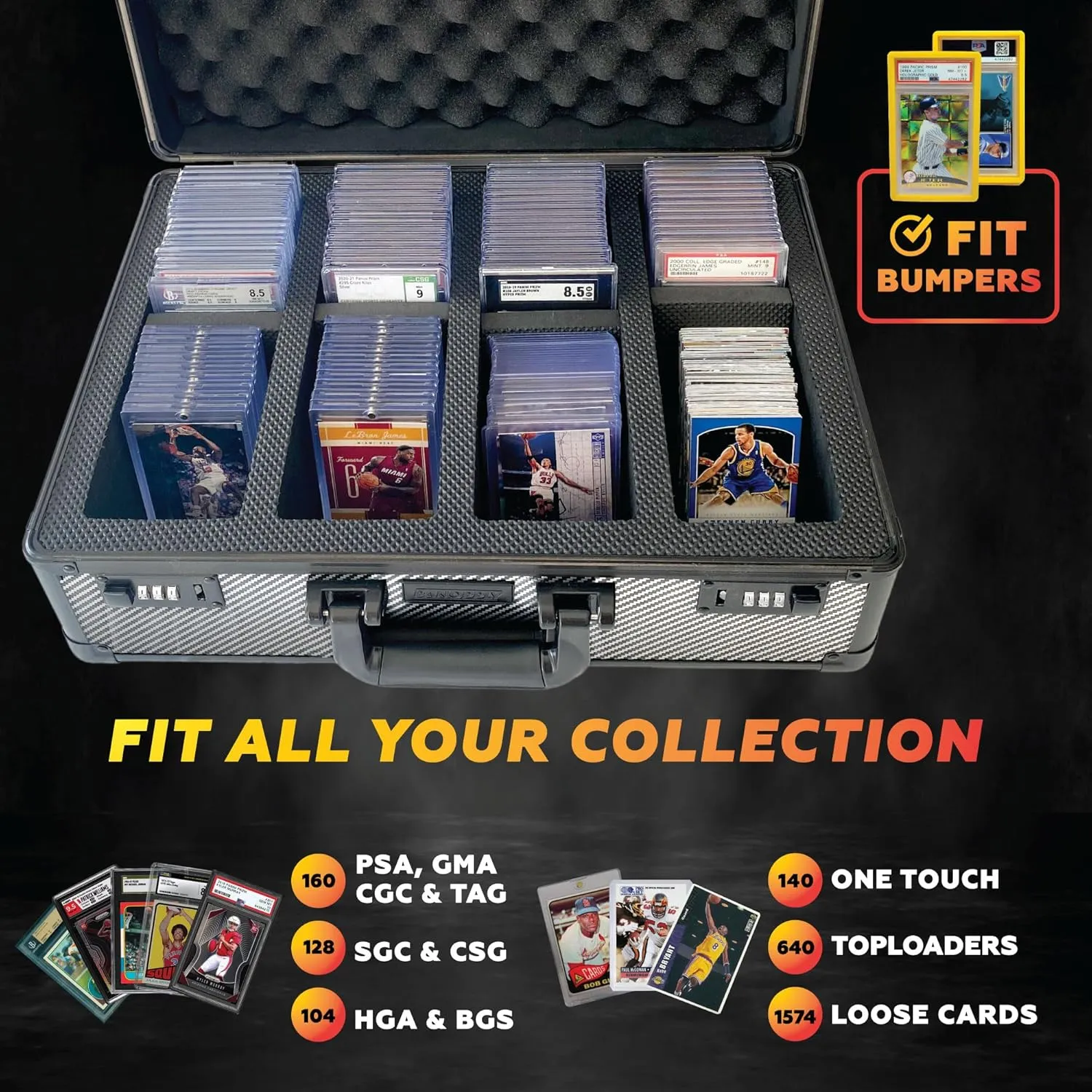 SLAB ARMOR FUSION 160  4 Row Psa Graded Card Storage Box Graded Card Case Psa Slab Case for Graded Cards Baseball Card Cases for Sports Cards Storage Sports (CARBON FIBER)