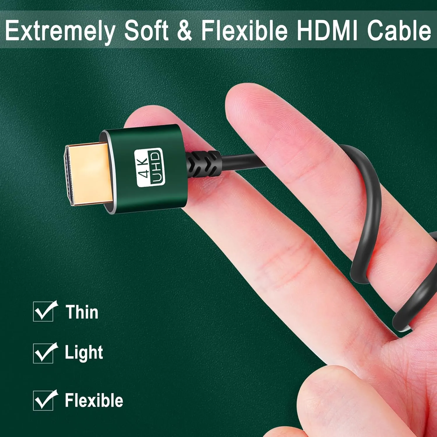 Slim HDMI Cables 15FT, Ultra Soft & Thin HDMI to HDMI Cord, Extreme Flexible & Skinny HDMI Wire Supports High Speed 4K@60Hz 18gbps 2160p 1080p