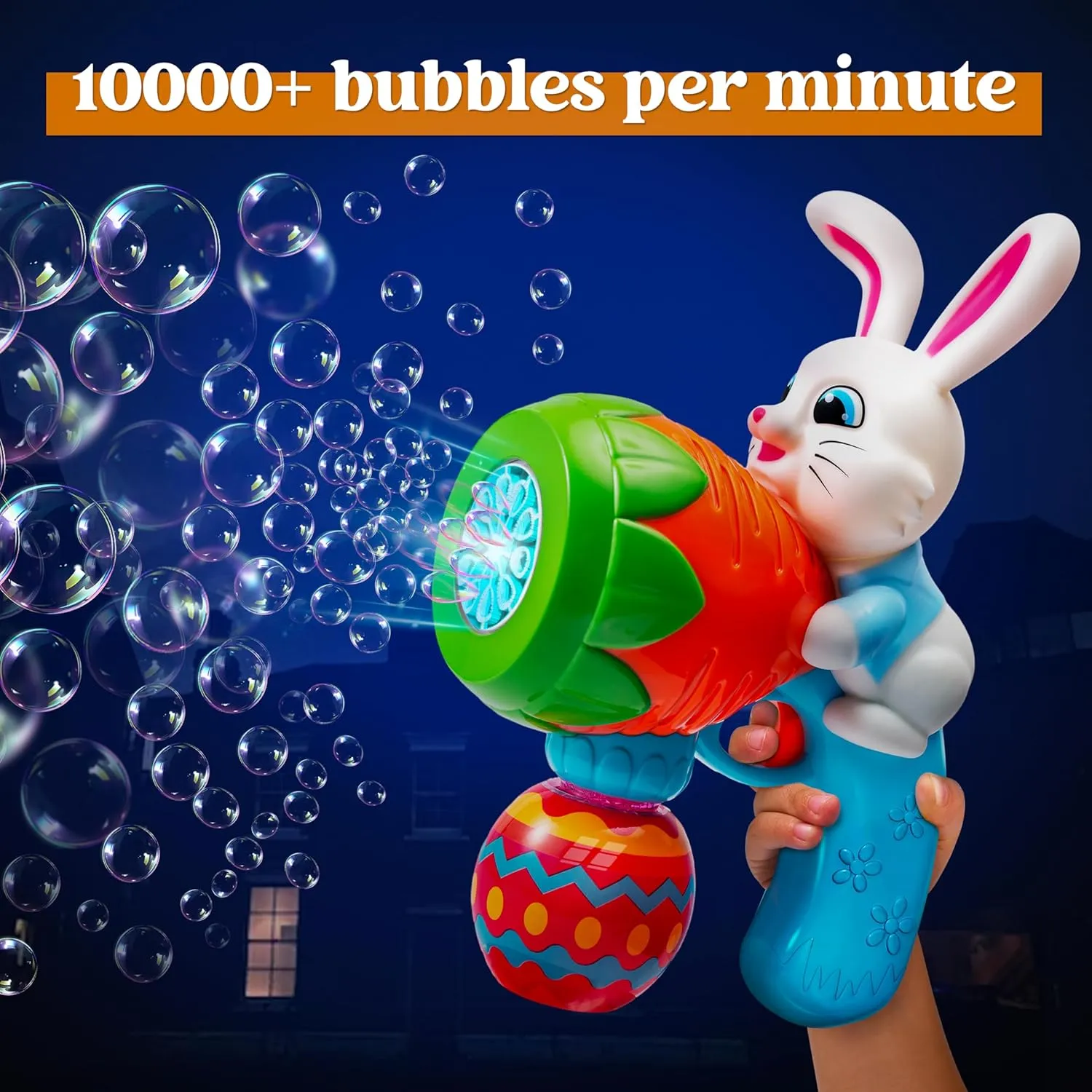 Sloosh Light Up Easter Bubble Gun for Toddler, Bunny Easter Toys for Kids Ages 3-8, Rabbit Bubble Machine Gun with 6 Refill Solution for Party Easter Gifts, Easter Basket Stuffers