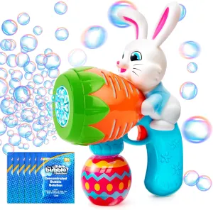 Sloosh Light Up Easter Bubble Gun for Toddler, Bunny Easter Toys for Kids Ages 3-8, Rabbit Bubble Machine Gun with 6 Refill Solution for Party Easter Gifts, Easter Basket Stuffers