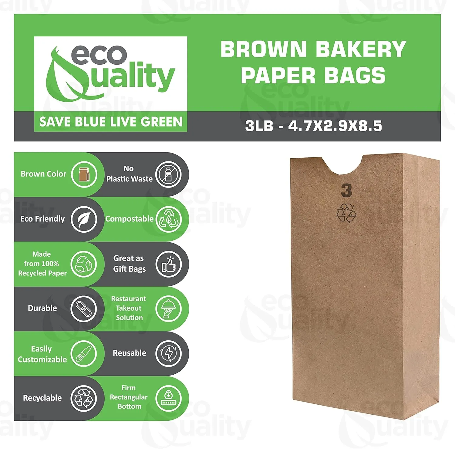 Small Brown Kraft Paper Bag (3 lb) Small - Paper Lunch Bags, Small Snacks, Gift Bags, Grocery, Merchandise, Party Bags (4-3/4" x 2-15/16" x 8-9/16) (3 Pound Capacity) by EcoQuality (300)