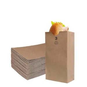 Small Brown Kraft Paper Bag (3 lb) Small - Paper Lunch Bags, Small Snacks, Gift Bags, Grocery, Merchandise, Party Bags (4-3/4" x 2-15/16" x 8-9/16) (3 Pound Capacity) by EcoQuality (300)