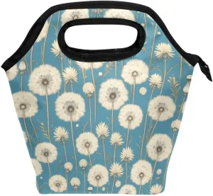 small insulated lunch bags with Curved handle small lunch box Waterproof soft cooler bag for Office Travel White Dandelion Flower Retro Vintage Victorian