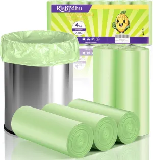 Small Trash Bags 4-6 Gallon - Rishipahu 200 Count Biodegradable Green 4 Gallon Trash Bags,Mini Garbage Bags for Bathroom Office Bedroom, Unscented 15L Small Trash Can Liners