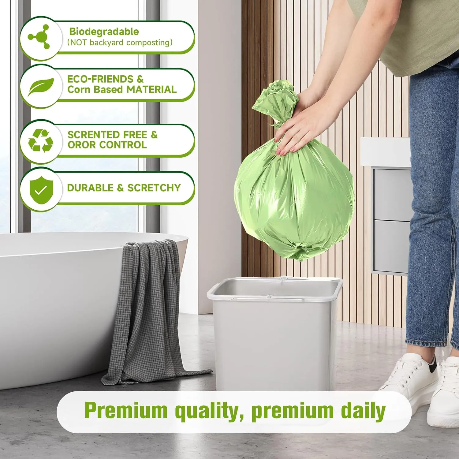 Small Trash Bags 4-6 Gallon - Rishipahu 200 Count Biodegradable Green 4 Gallon Trash Bags,Mini Garbage Bags for Bathroom Office Bedroom, Unscented 15L Small Trash Can Liners