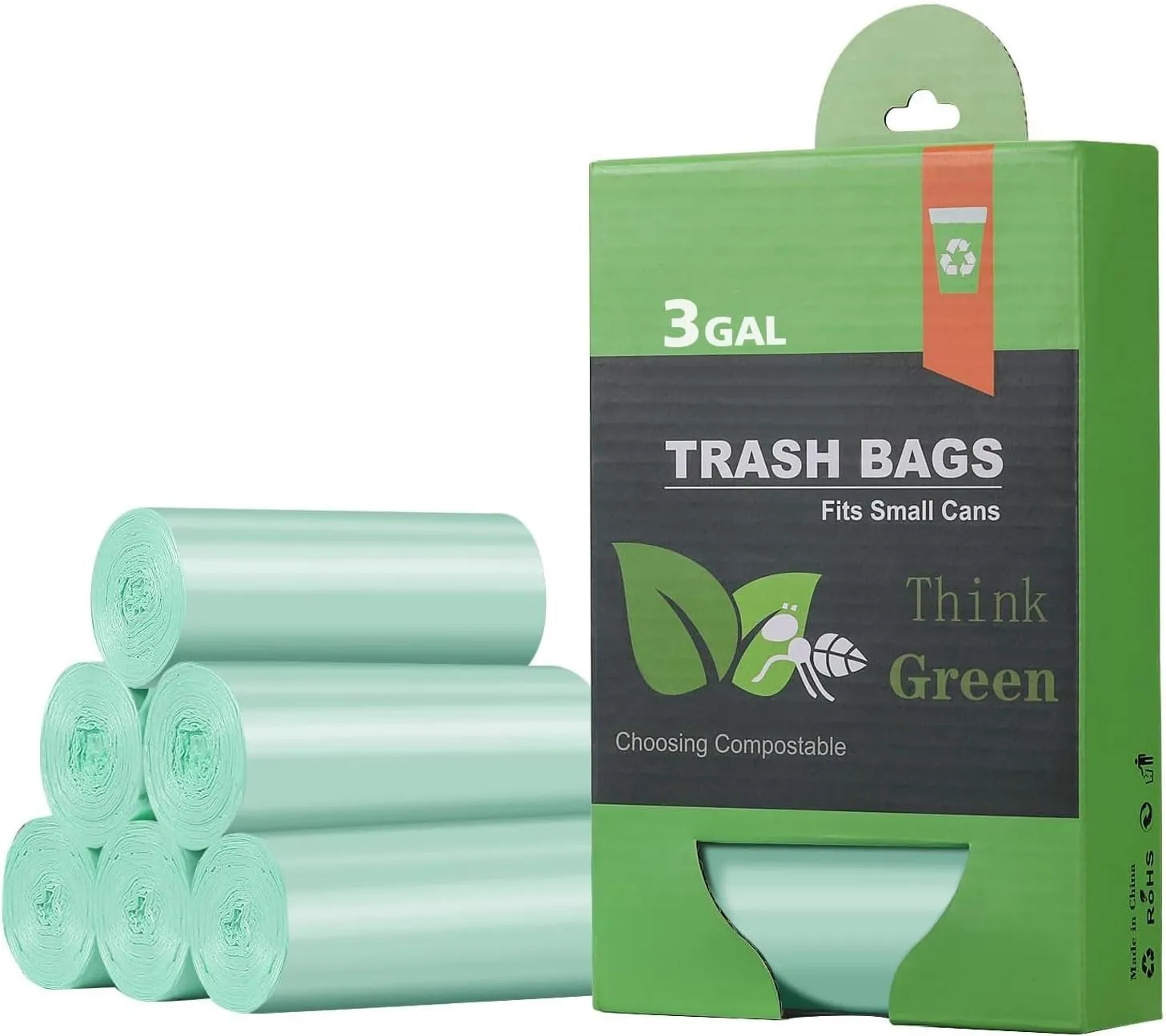 Small Trash Bags, AYOTEE 2.6 Gallon Compostable Trash Bags Bathroom Wastebasket Can Liners, 125 Count Mini Compost Trash Bags for Bedroom Kitchen Office Fit 10 Liter, Green