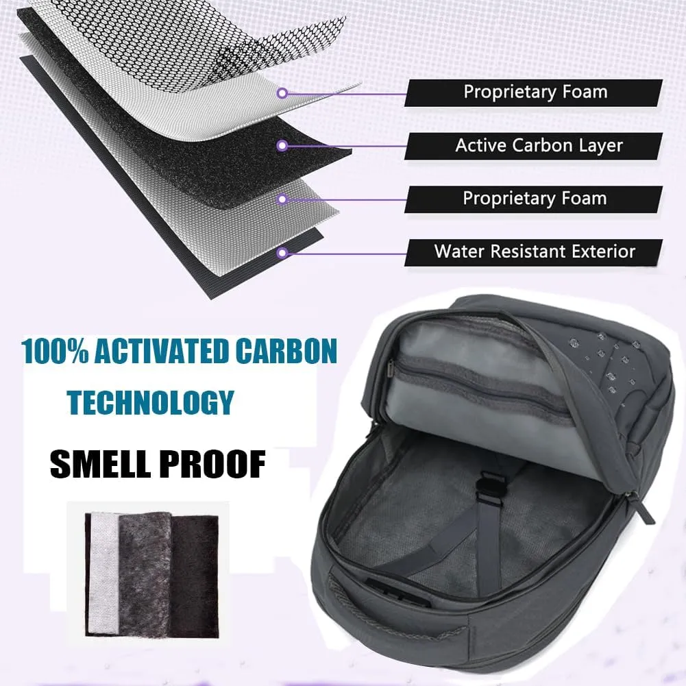 Smell Proof Backpack with Lock,Water Resistant Smell Proof Bags Travel Laptop Backpack,Large Capacity Carbon Enduring Smell Proof Stash Bag with Lock for Men Women(Grey)