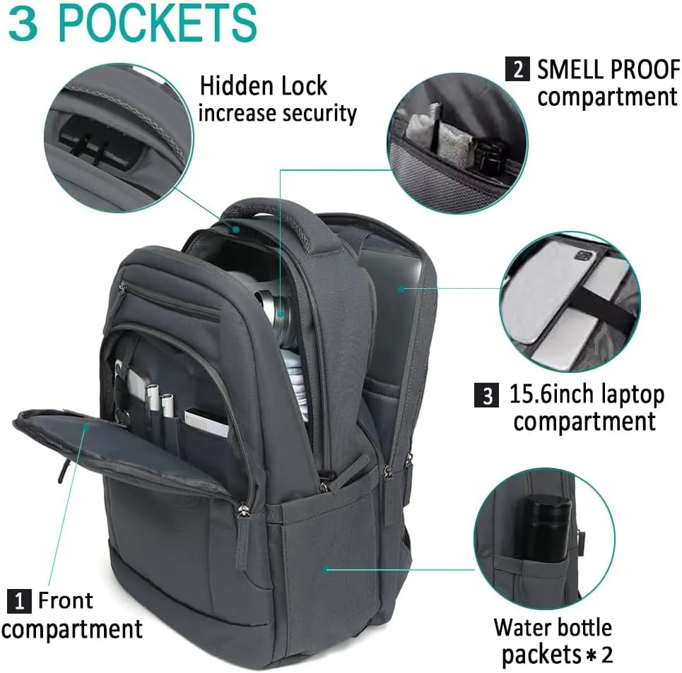Smell Proof Backpack with Lock,Water Resistant Smell Proof Bags Travel Laptop Backpack,Large Capacity Carbon Enduring Smell Proof Stash Bag with Lock for Men Women(Grey)