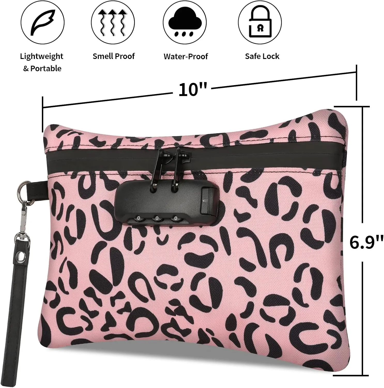 Smell Proof Bag, Dog-Tested Smell Proof Containers with Lock, Smell Proof Stash Bag, Money Safe Organizer, Odor Proof Case Storage Bags for Your Accessories, Smell Proof Pouch Gifts (Leopard Pink)