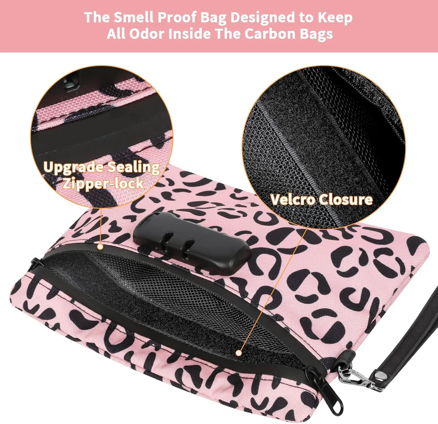Smell Proof Bag, Dog-Tested Smell Proof Containers with Lock, Smell Proof Stash Bag, Money Safe Organizer, Odor Proof Case Storage Bags for Your Accessories, Smell Proof Pouch Gifts (Leopard Pink)