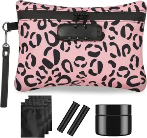 Smell Proof Bag, Dog-Tested Smell Proof Containers with Lock, Smell Proof Stash Bag, Money Safe Organizer, Odor Proof Case Storage Bags for Your Accessories, Smell Proof Pouch Gifts (Leopard Pink)
