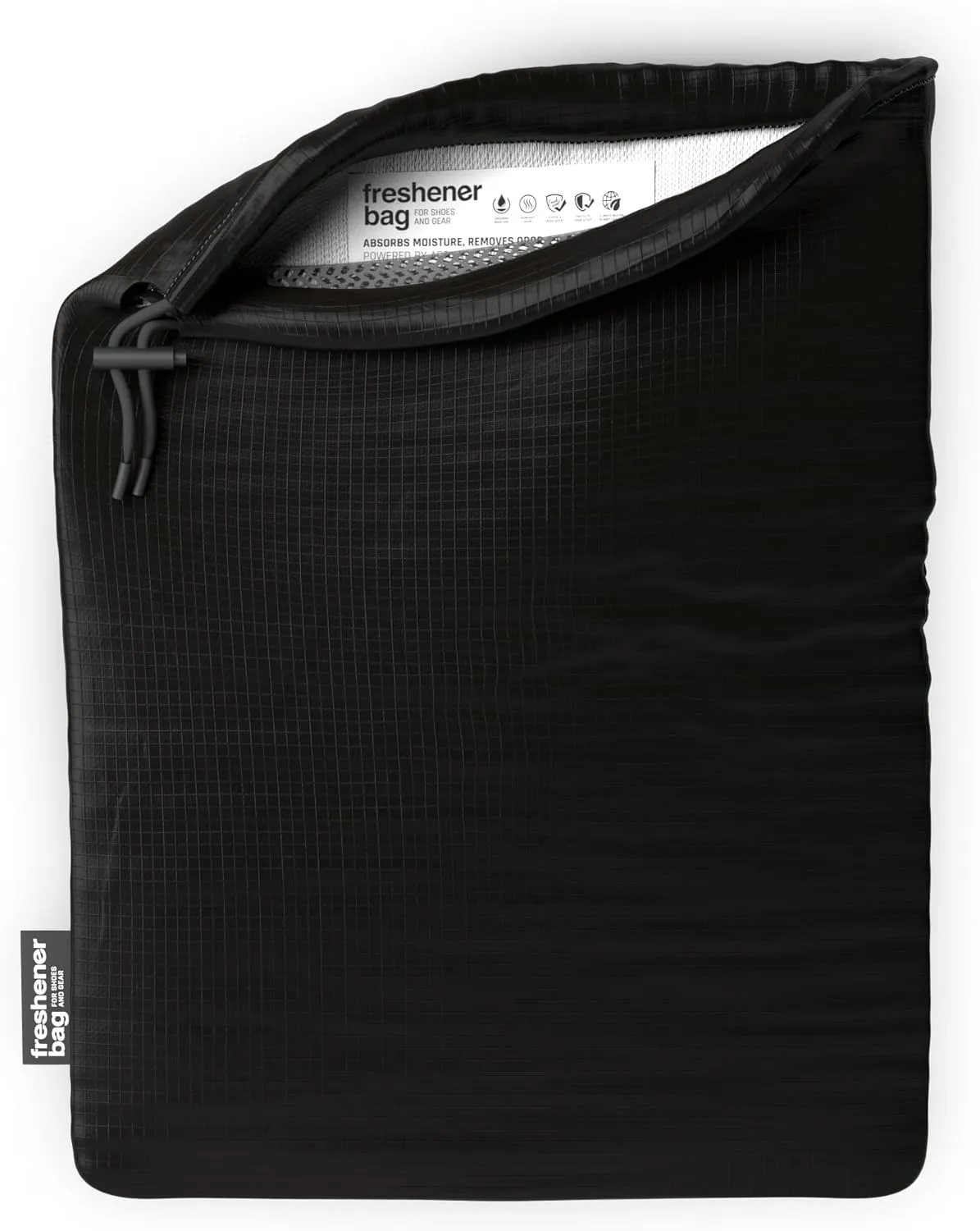 SmellWell Freshener Bag - Black - The Ultimate Shoebag With Built In Activated Bamboo Charcoal Inserts for Odor Eliminating and Moisture Absorbing - Keep shoes and smaller gear fresh longer