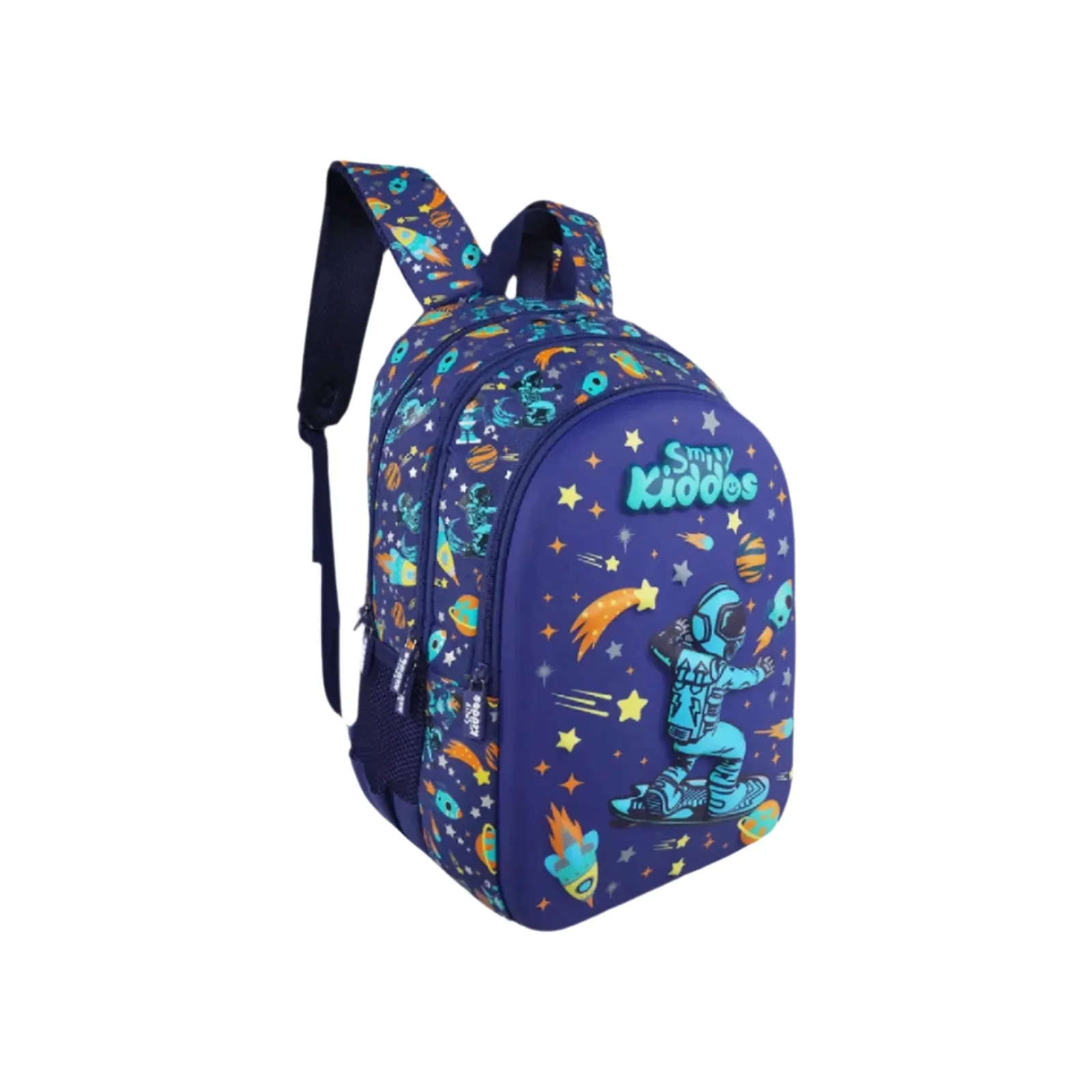 Smily Kiddos Space Astronaut EVA Shell Backpack with SmilyTrack (19L) – Blue | Lightweight, Durable & Trackable School Bag for Kids (45 x 30 x 14 cm)