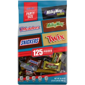 SNICKERS, TWIX, 3 MUSKETEERS, MILKY WAY & MILKY WAY Midnight Minis Back to School Chocolate Bar Variety Pack, 35.24oz (125 pieces) Bulk Candy Bag