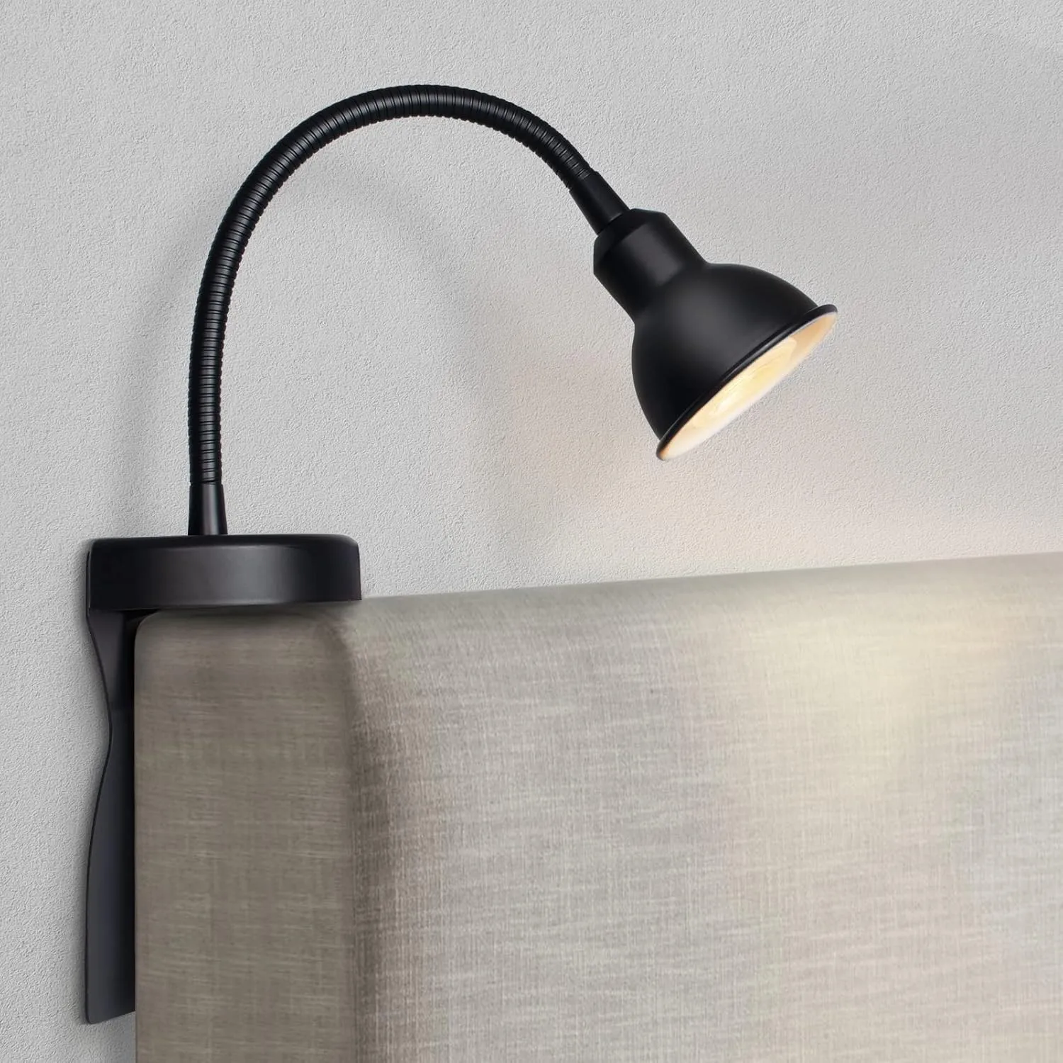 Solfres Patented Innovative Design Headboard Reading Light. No Drilling Golden Book Light for Bedtime Reading. Dimmable LED Book Reading Lamp with Bulb. Movable & Flexible, Black