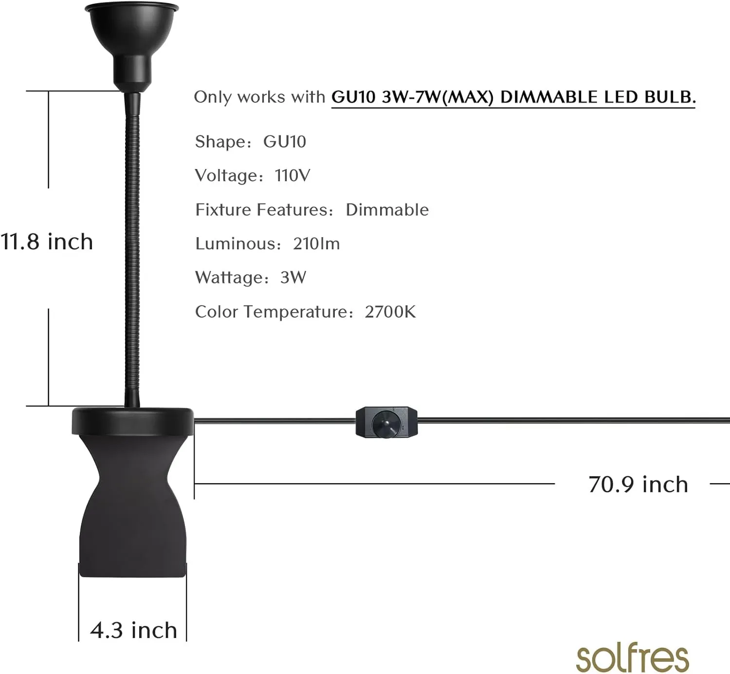 Solfres Patented Innovative Design Headboard Reading Light. No Drilling Golden Book Light for Bedtime Reading. Dimmable LED Book Reading Lamp with Bulb. Movable & Flexible, Black