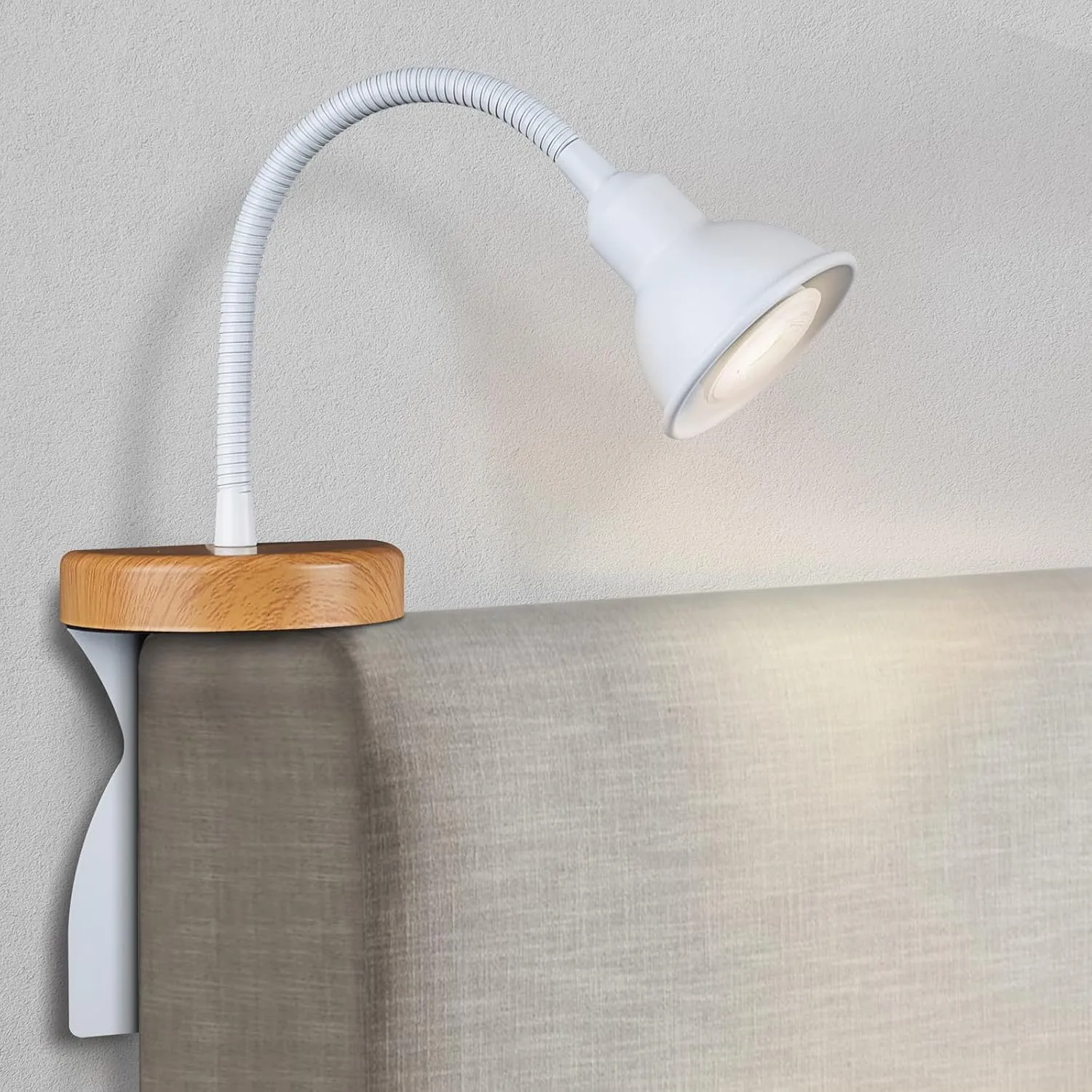 Solfres Patented Innovative Design Headboard Reading Light. No Drilling Golden Book Light for Bedtime Reading. Dimmable LED Book Reading Lamp with Bulb. Movable & Flexible, White