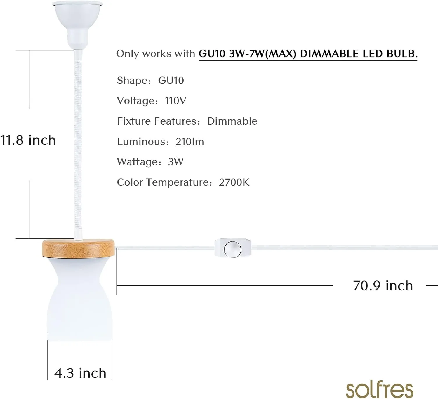 Solfres Patented Innovative Design Headboard Reading Light. No Drilling Golden Book Light for Bedtime Reading. Dimmable LED Book Reading Lamp with Bulb. Movable & Flexible, White