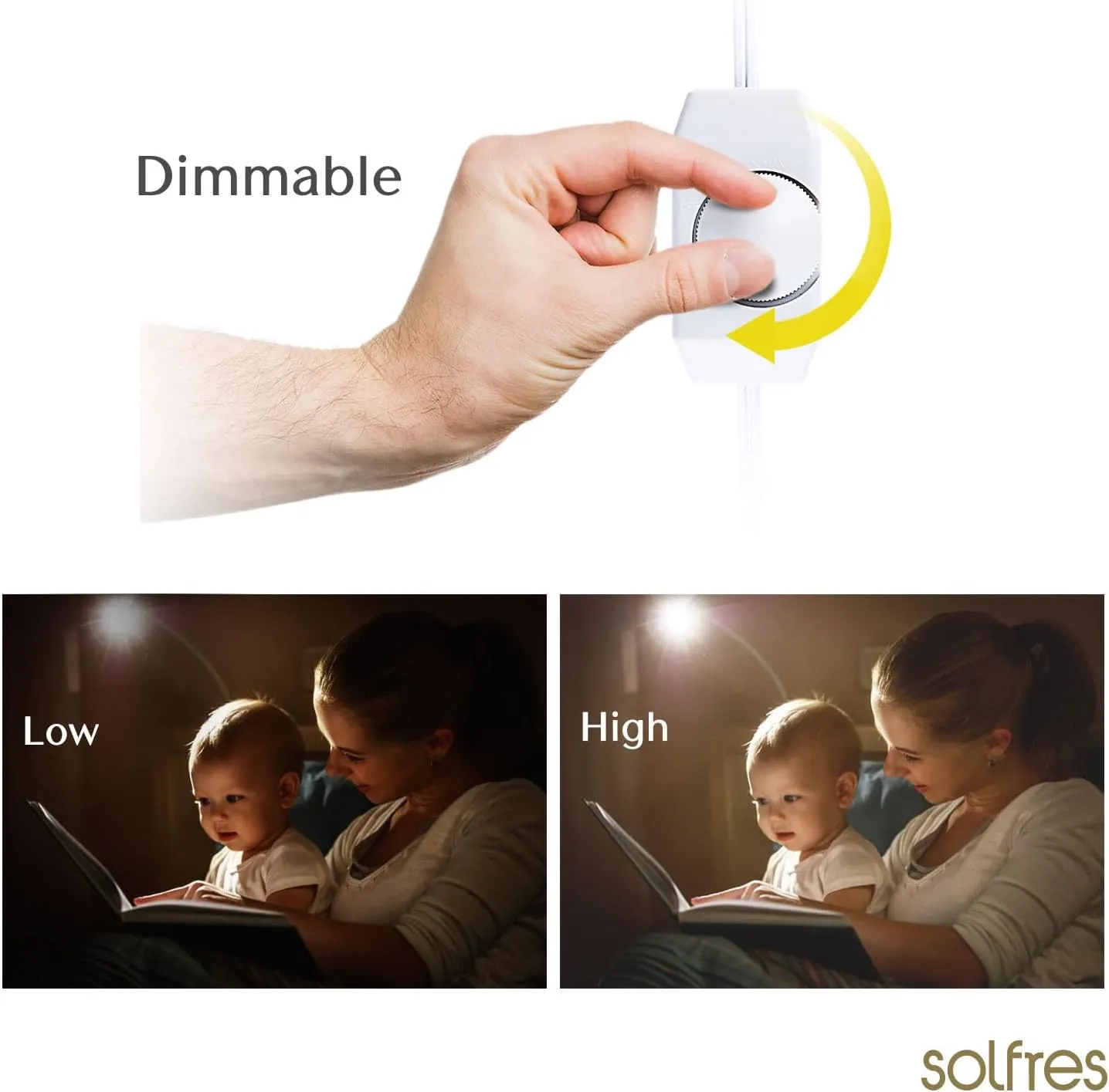 Solfres Patented Innovative Design Headboard Reading Light. No Drilling Golden Book Light for Bedtime Reading. Dimmable LED Book Reading Lamp with Bulb. Movable & Flexible, White