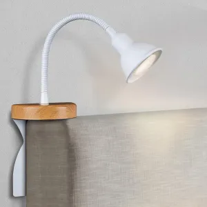 Solfres Patented Innovative Design Headboard Reading Light. No Drilling Golden Book Light for Bedtime Reading. Dimmable LED Book Reading Lamp with Bulb. Movable & Flexible, White