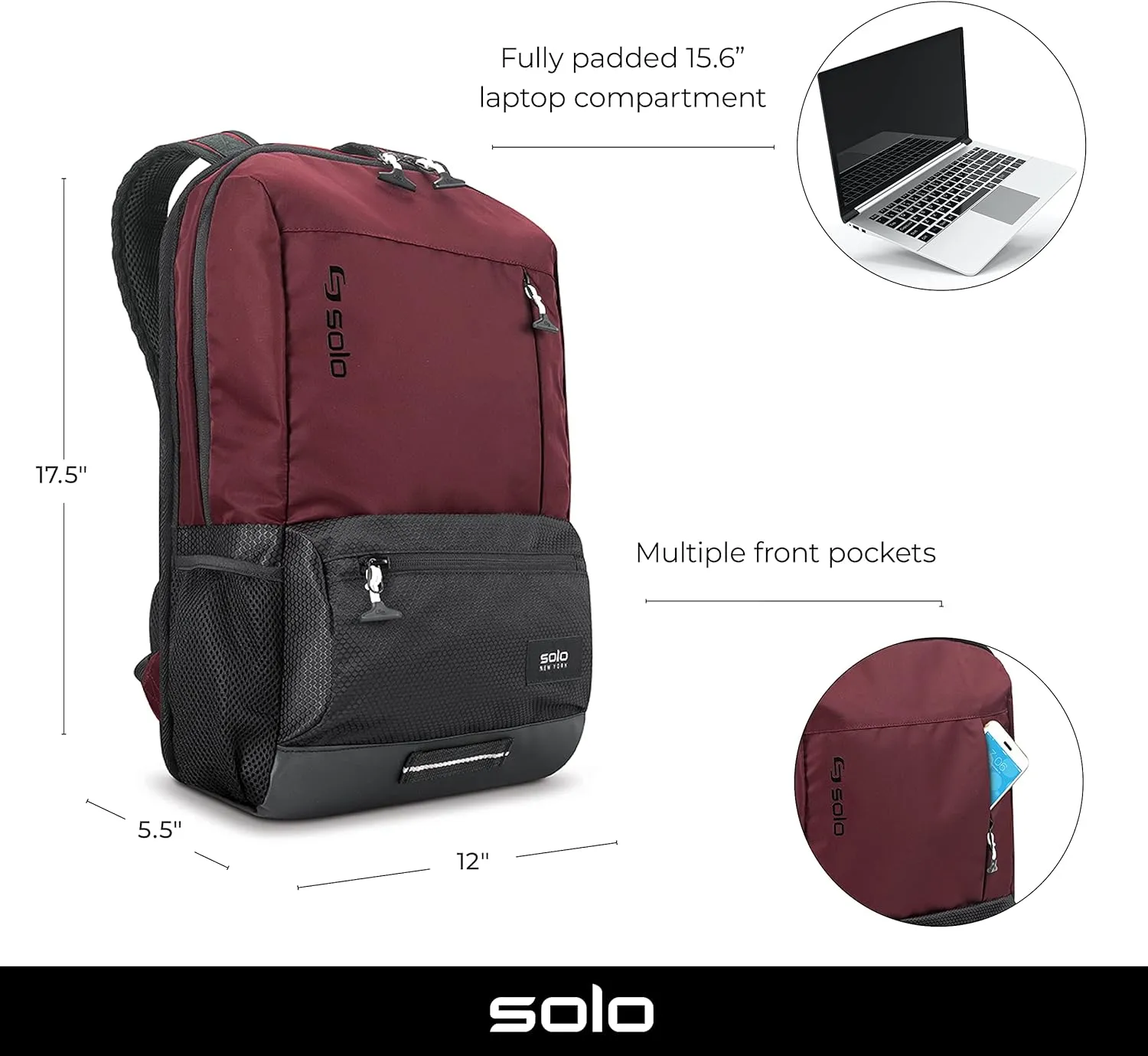 Solo New York Draft Slim Backpack, Burgundy
