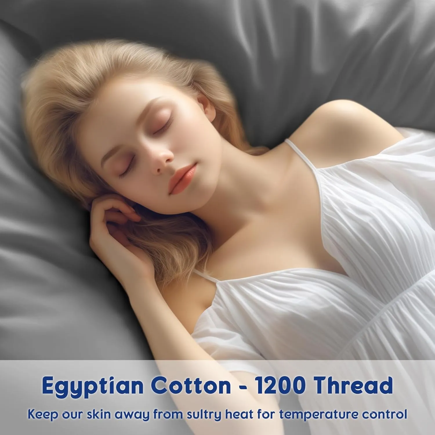 SONORO KATE 100% Egyptian Cotton Sheets - 1200 Thread Count, Luxury & Cooling Hotel Cotton Bed Sheets Set 4 Piece, Sateen Weave for Soft Feel, Fits Upto 16" Mattress (Grey, Queen)