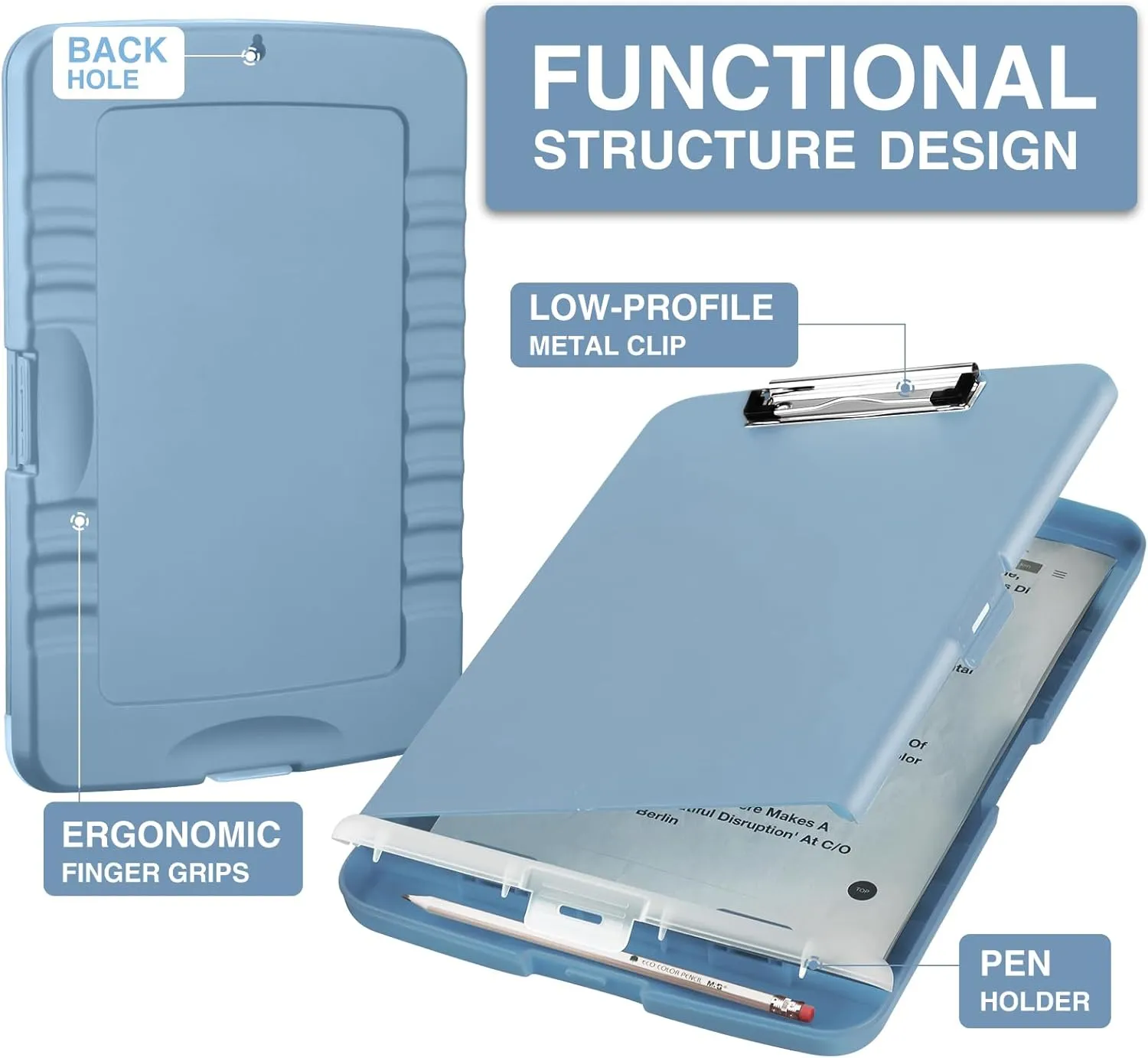 Sooez Clipboard with Storage, High Capacity Nursing Clip Board 8.5 x 11 with Pen Holder & Low Profile Clip, Plastic Clipboards Case Box, Teacher Must Haves School Office Supplies, Letter Size/ A4