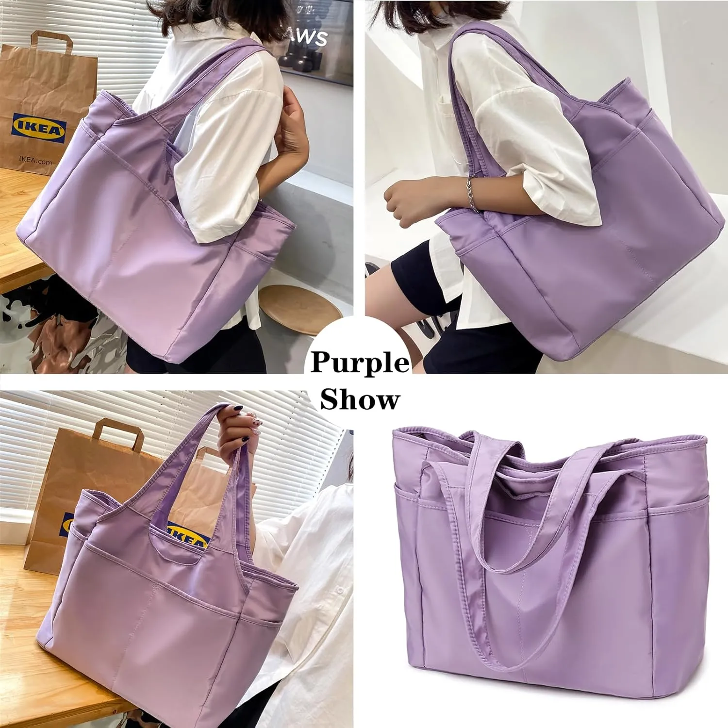 SOYMWIN Tote Bag for Women,Large Tote Bag with Compartments and Multiple Pockets,Quilted Shoulder Bag for Travel Work Sports