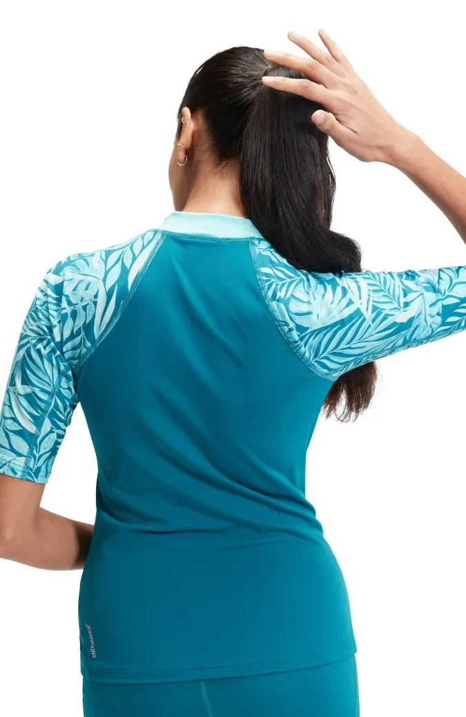 Speedo Womens Printed Short Sleeve Rash Top - Peacock