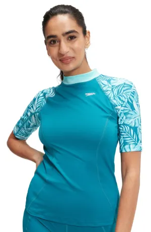 Speedo Womens Printed Short Sleeve Rash Top - Peacock