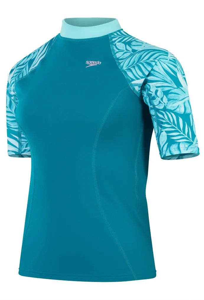 Speedo Womens Printed Short Sleeve Rash Top - Peacock