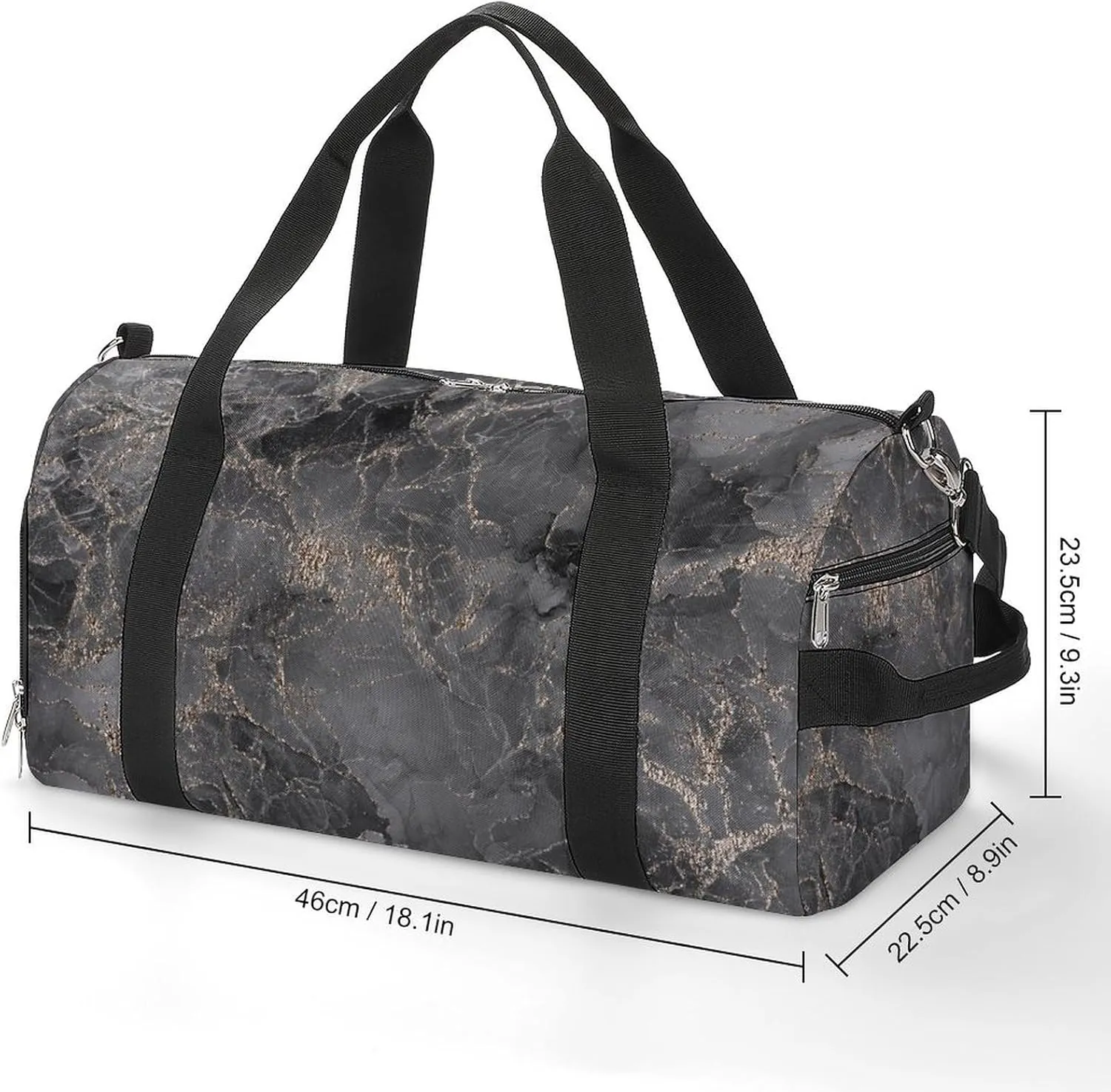 Sport Gym Duffel with Shoe Compartment Wet Pocket, Black-gold-fluid-art Shoulder Travel Bag for Women Men