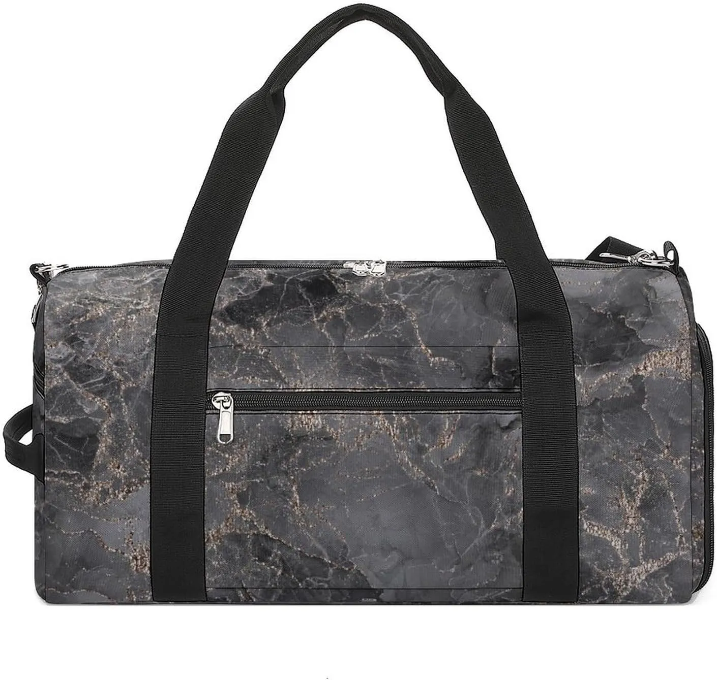 Sport Gym Duffel with Shoe Compartment Wet Pocket, Black-gold-fluid-art Shoulder Travel Bag for Women Men