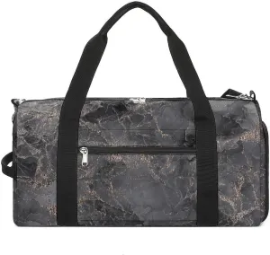 Sport Gym Duffel with Shoe Compartment Wet Pocket, Black-gold-fluid-art Shoulder Travel Bag for Women Men