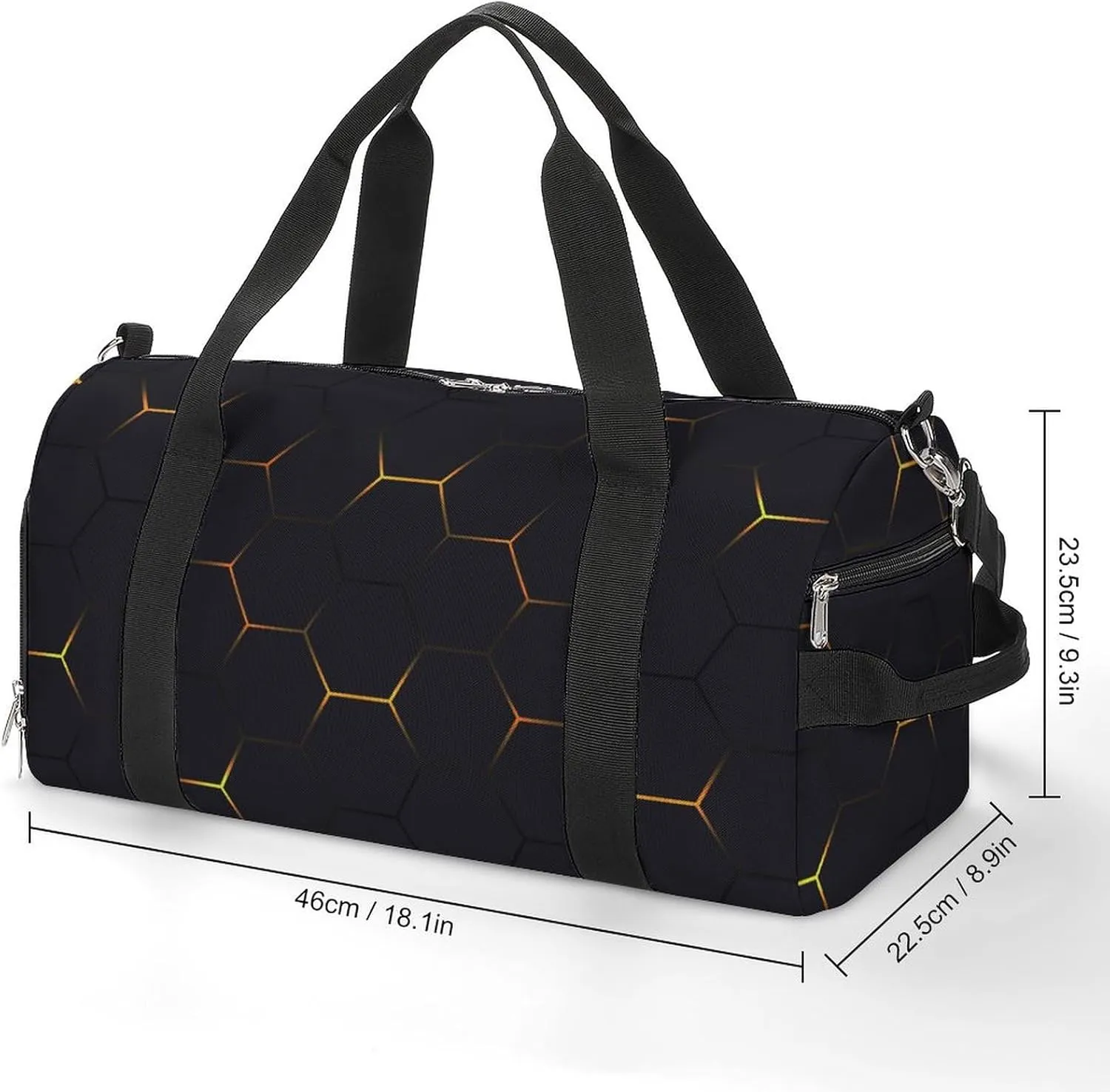 Sport Gym Duffel with Shoe Compartment Wet Pocket, Black-yellow-hexagonal Shoulder Travel Bag for Women Men, style-3