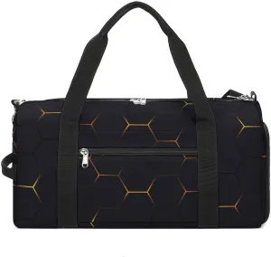 Sport Gym Duffel with Shoe Compartment Wet Pocket, Black-yellow-hexagonal Shoulder Travel Bag for Women Men, style-3