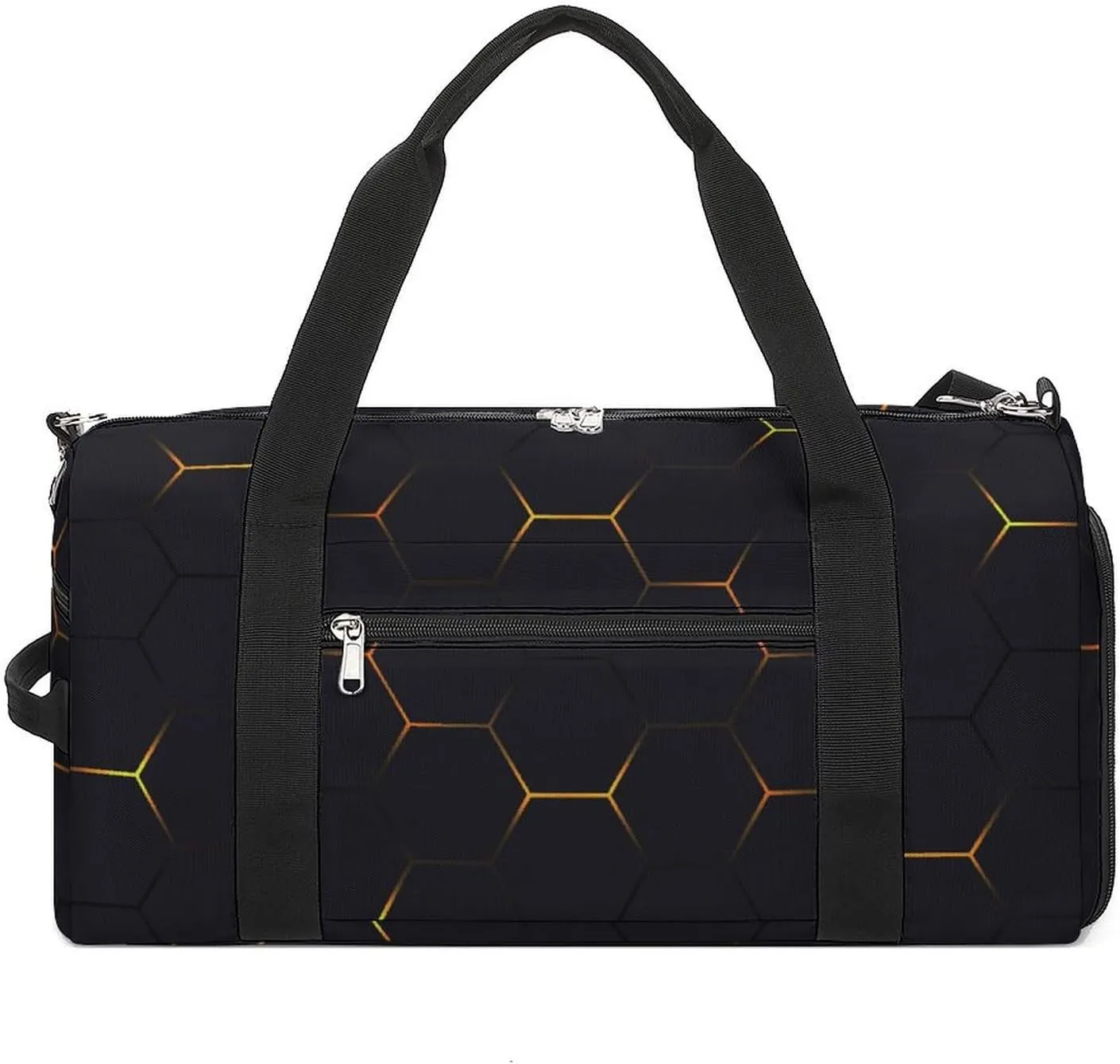 Sport Gym Duffel with Shoe Compartment Wet Pocket, Black-yellow-hexagonal Shoulder Travel Bag for Women Men, style-3