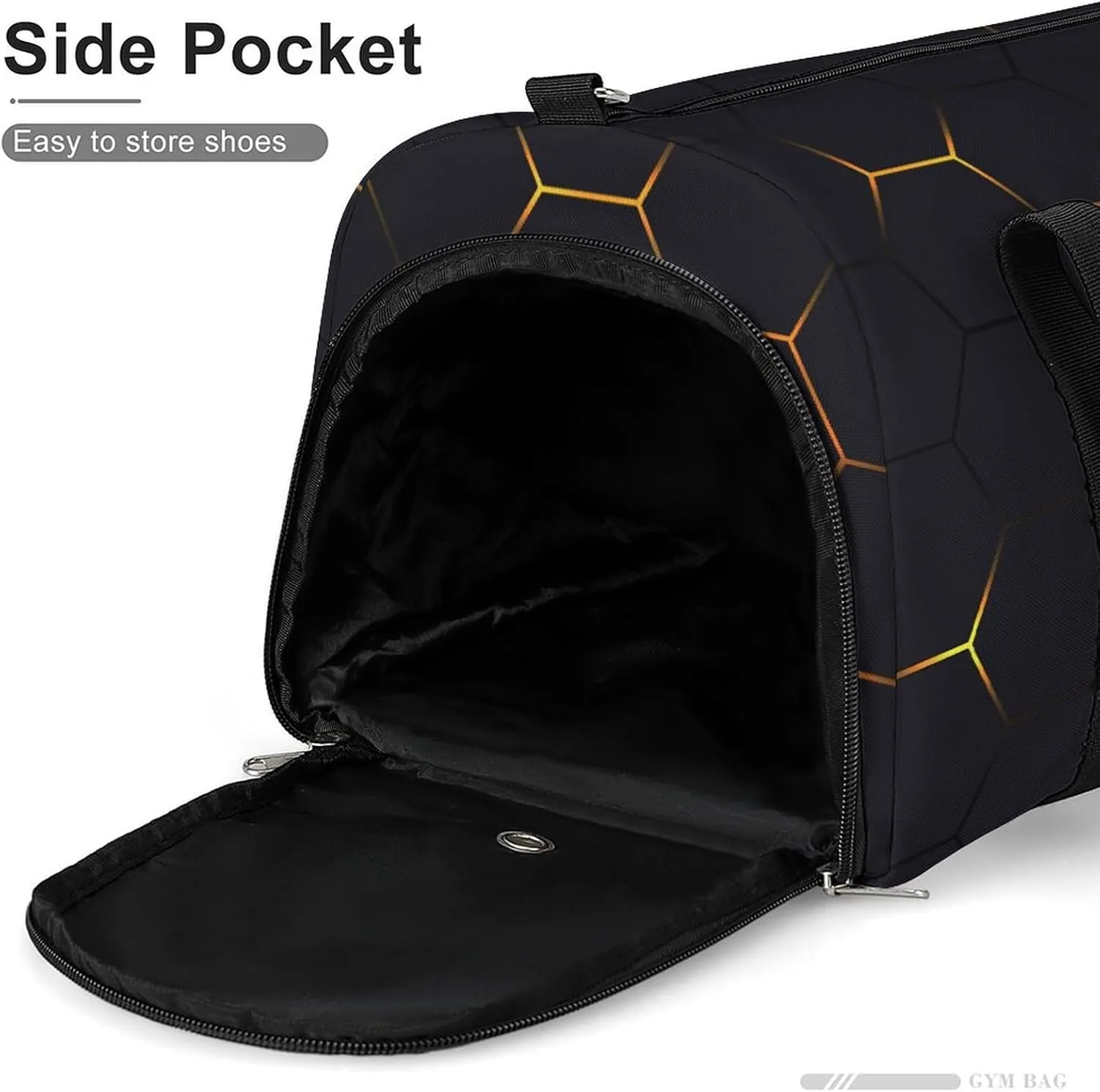 Sport Gym Duffel with Shoe Compartment Wet Pocket, Black-yellow-hexagonal Shoulder Travel Bag for Women Men, style-3