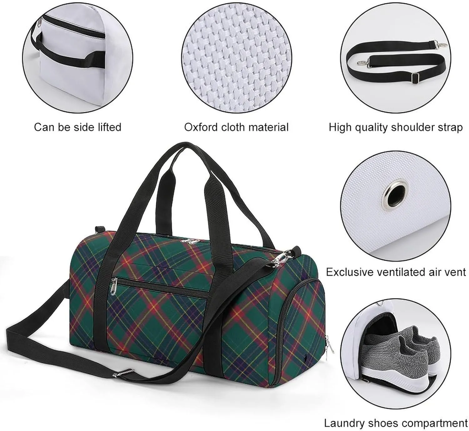 Sport Gym Duffel with Shoe Compartment Wet Pocket, Christmas-plaid-pattern-design Shoulder Travel Bag for Women Men