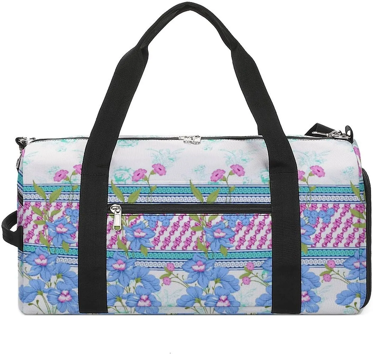 Sport Gym Duffel with Shoe Compartment Wet Pocket, Colorful Flower Pattern Shoulder Travel Bag for Women Men, style