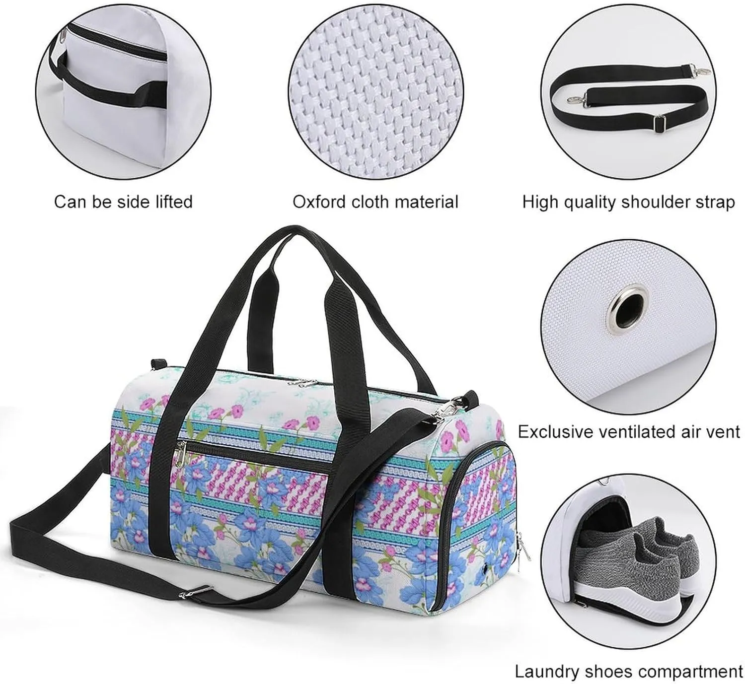 Sport Gym Duffel with Shoe Compartment Wet Pocket, Colorful Flower Pattern Shoulder Travel Bag for Women Men, style